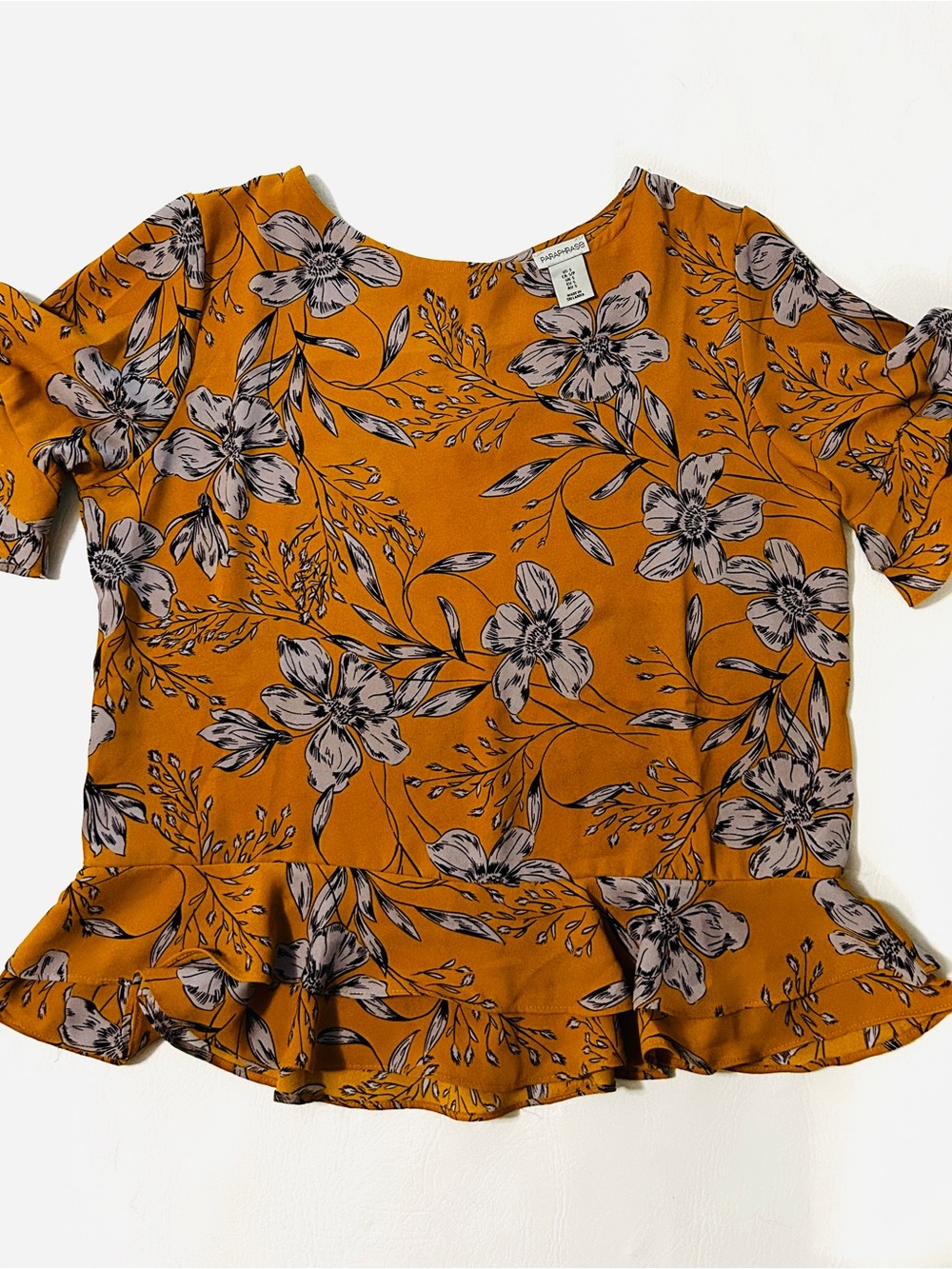 Paraphrase Mustard Floral Peplum Blouse